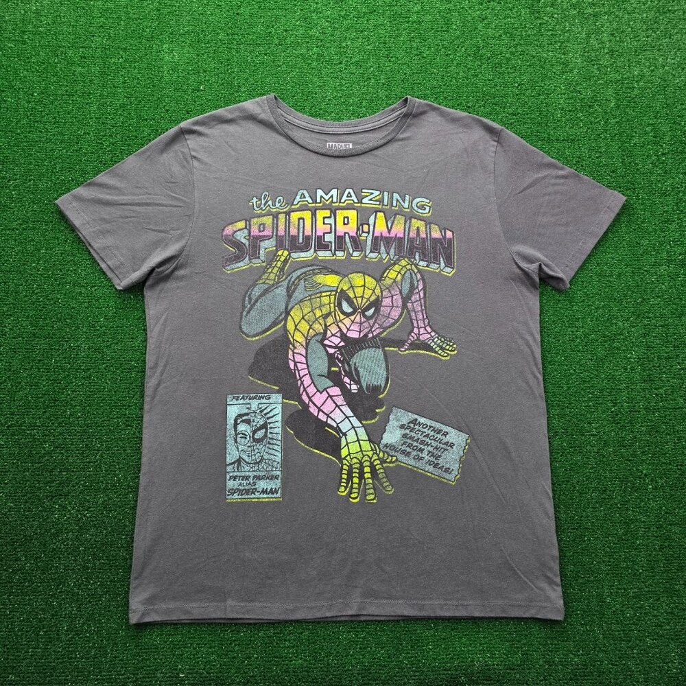 Marvel The Amazing Spiderman Tshirt Mens Large Gray Short Sleeve Graphic Print‎